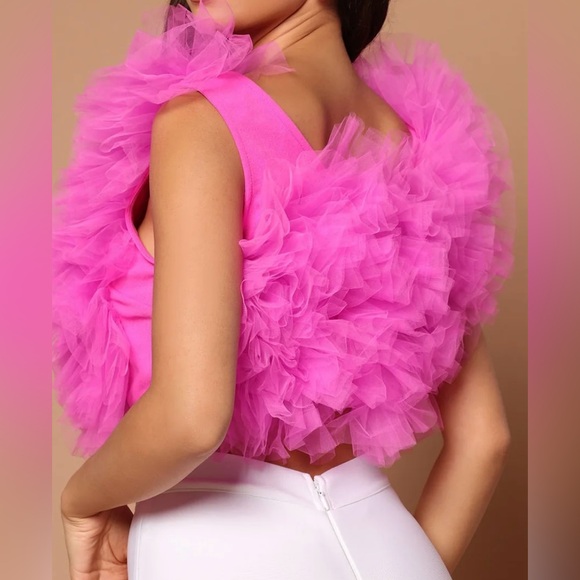 Fashion Nova Vibrant Pink Tulle Ruffle Top - Picture 3 of 7